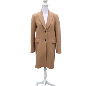 Zara Manteco Wool Blend Coat Classic Chic Career Minimalist Tan Beige Medium